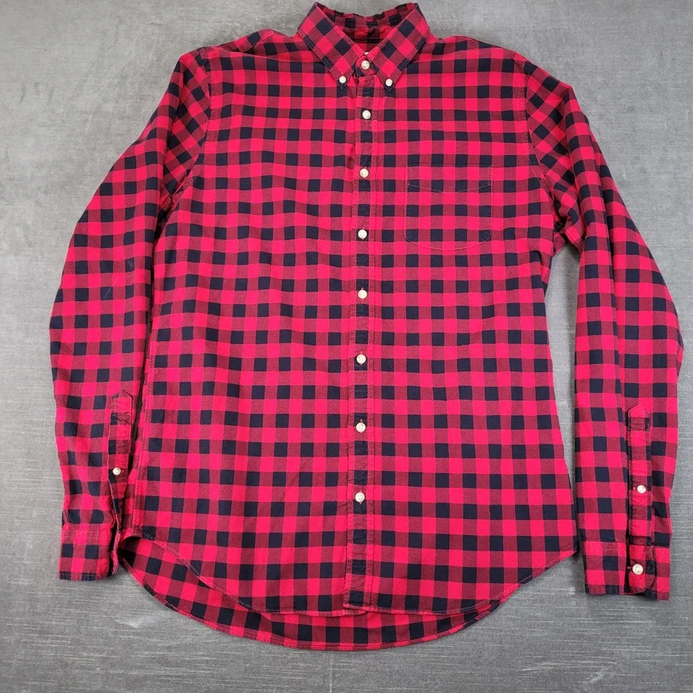 Lot of 2 J.Crew Y2K Mens LT Large Tall Plaid Oxford Button Down Shirts Red Multi